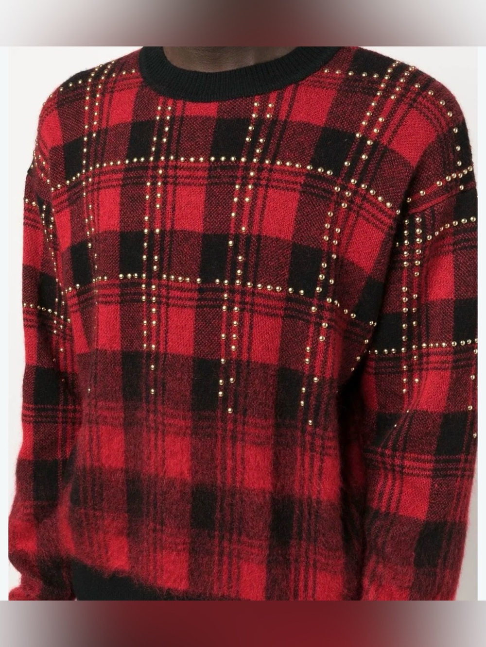 Roberto Cavalli Plaid Tartan Studded Knit Sweater Women's M